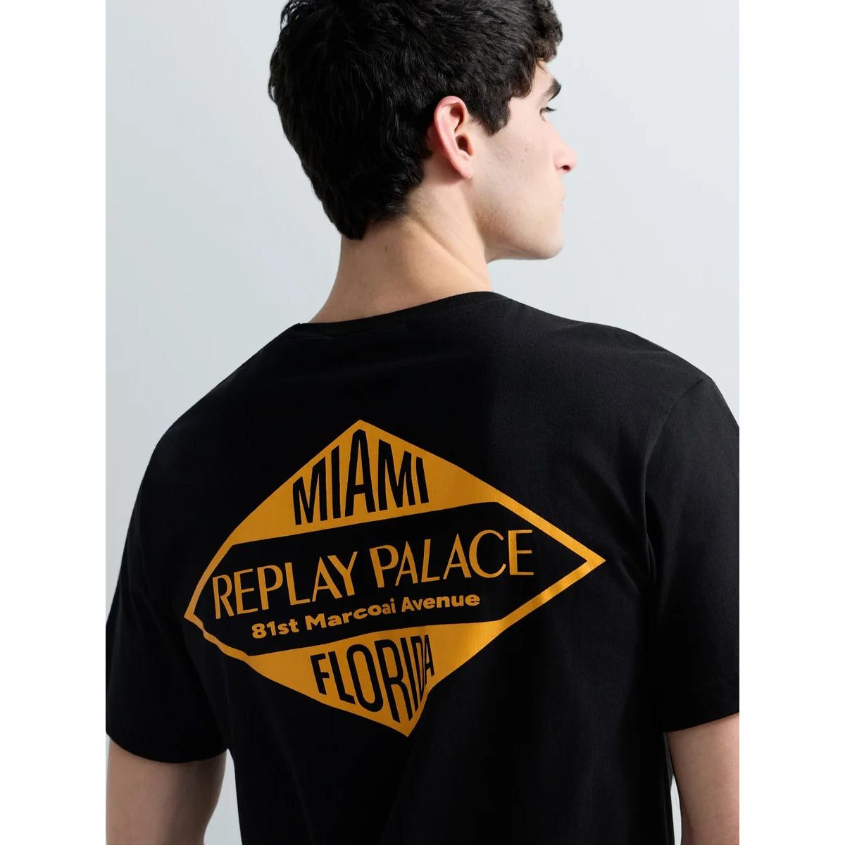 REPLAY MIAMI PRINT  BLACK T-SHIRT M3344