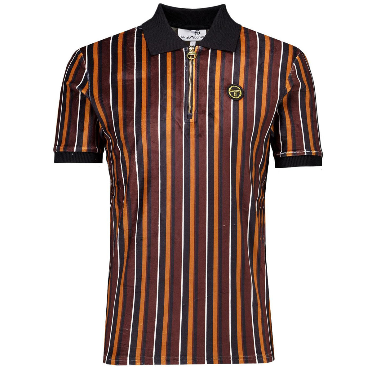 SERGIO TACCHINI LOMAZZO VELOUR POLO TOP BLACK MULTI STRIPE