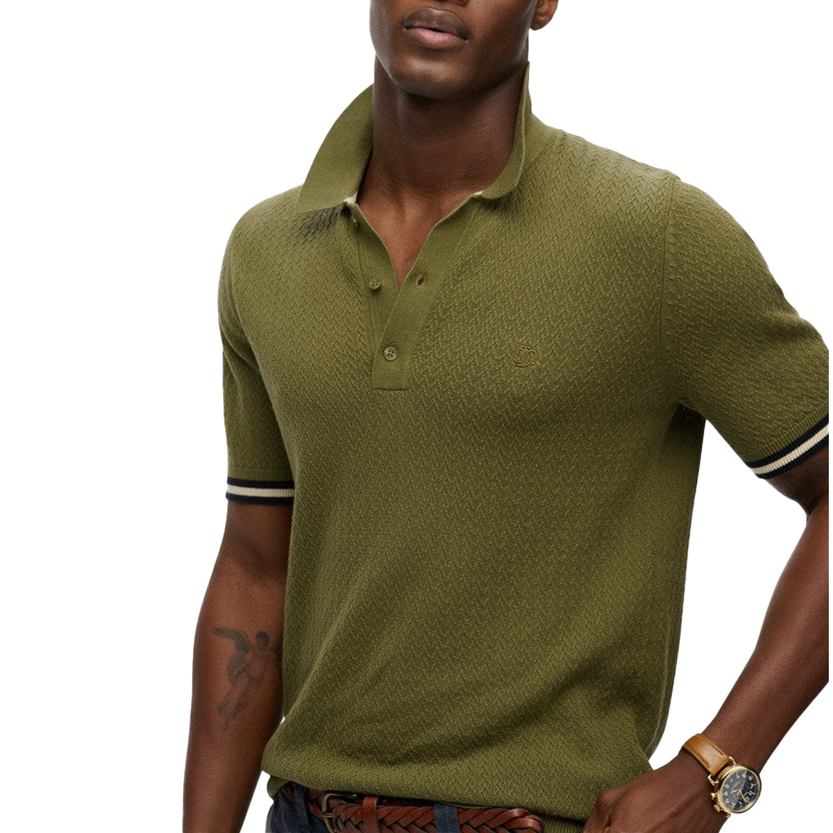 SUPERDRY KNITTED TEXTURE S/S POLO CLASSIC OLIVE K9U