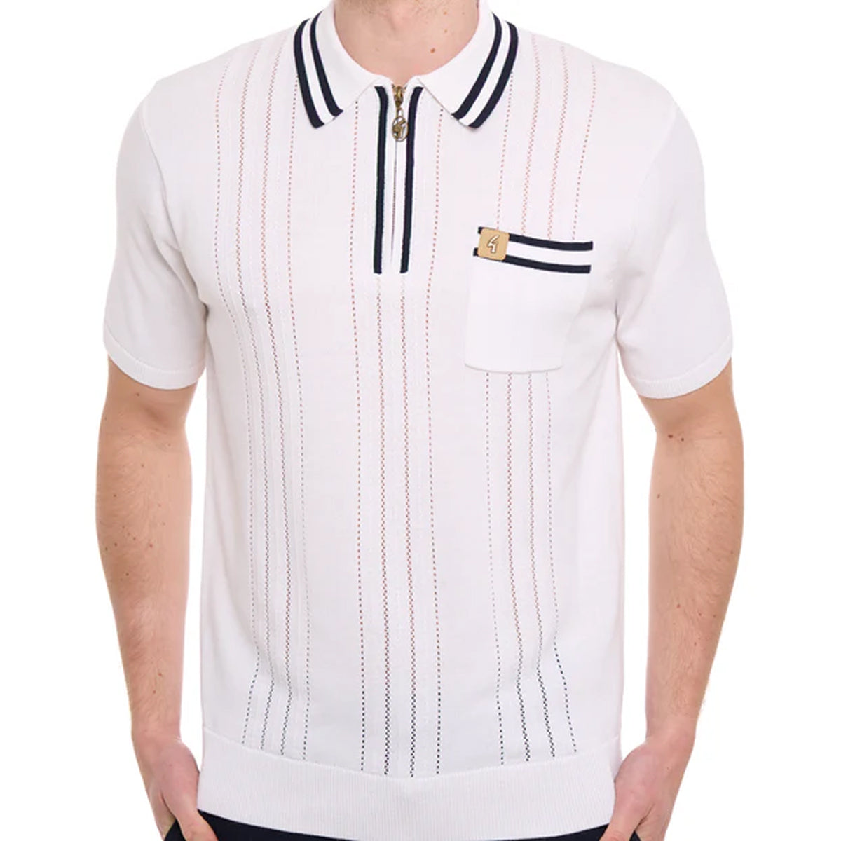 GABICCI JOHNSON WHITE KNIITED ZIP S/S POLO V56GM06