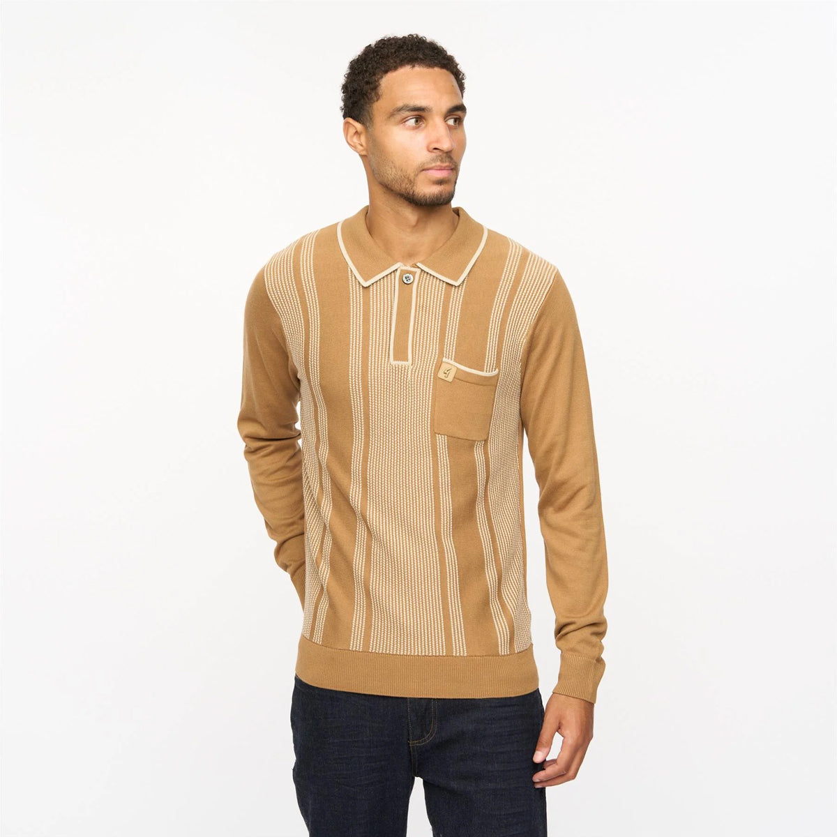 DANTE LONG SLEEVE KNITTED POLO NUTMEG