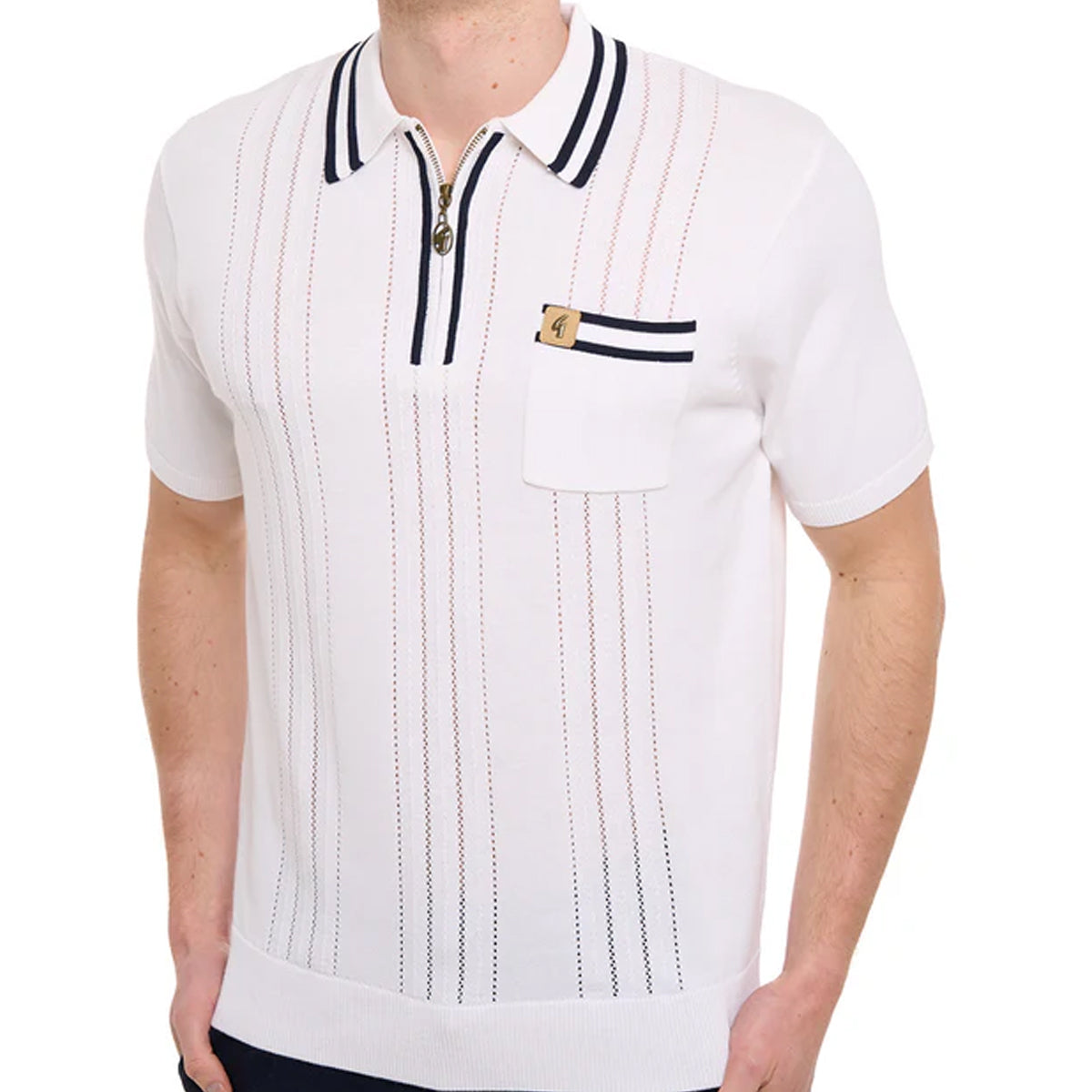 GABICCI JOHNSON WHITE KNIITED ZIP S/S POLO V56GM06