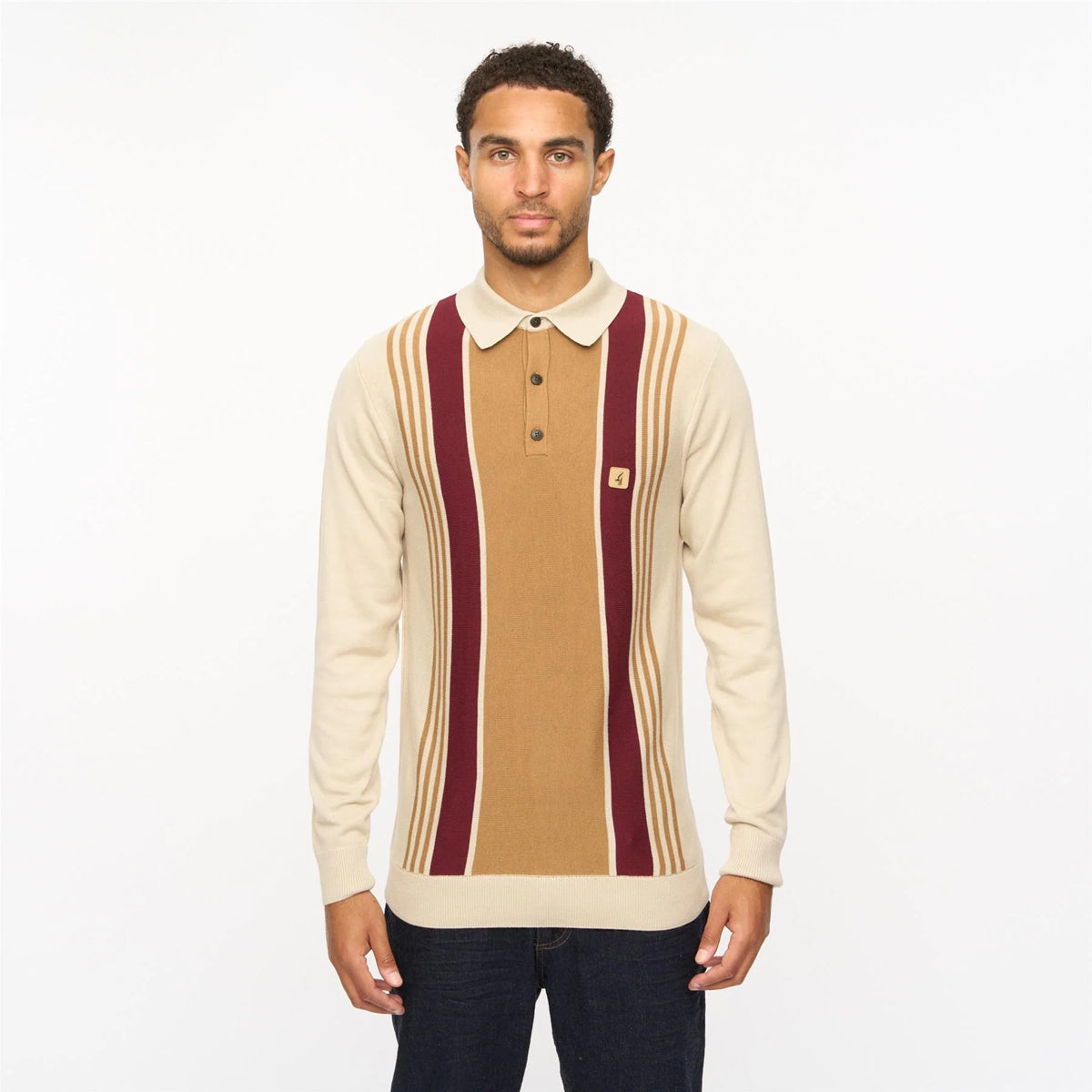 SEARLE LONG SLEEVE KNITTED POLO LINEN