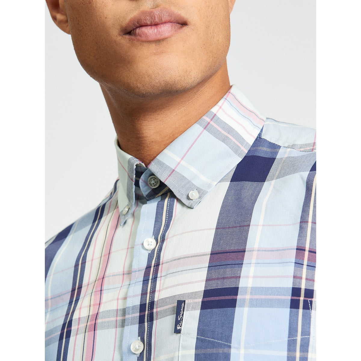 BEN SHERMAN OVERSIZED CHECK S/S SHIRT BLUE GREY 1013433