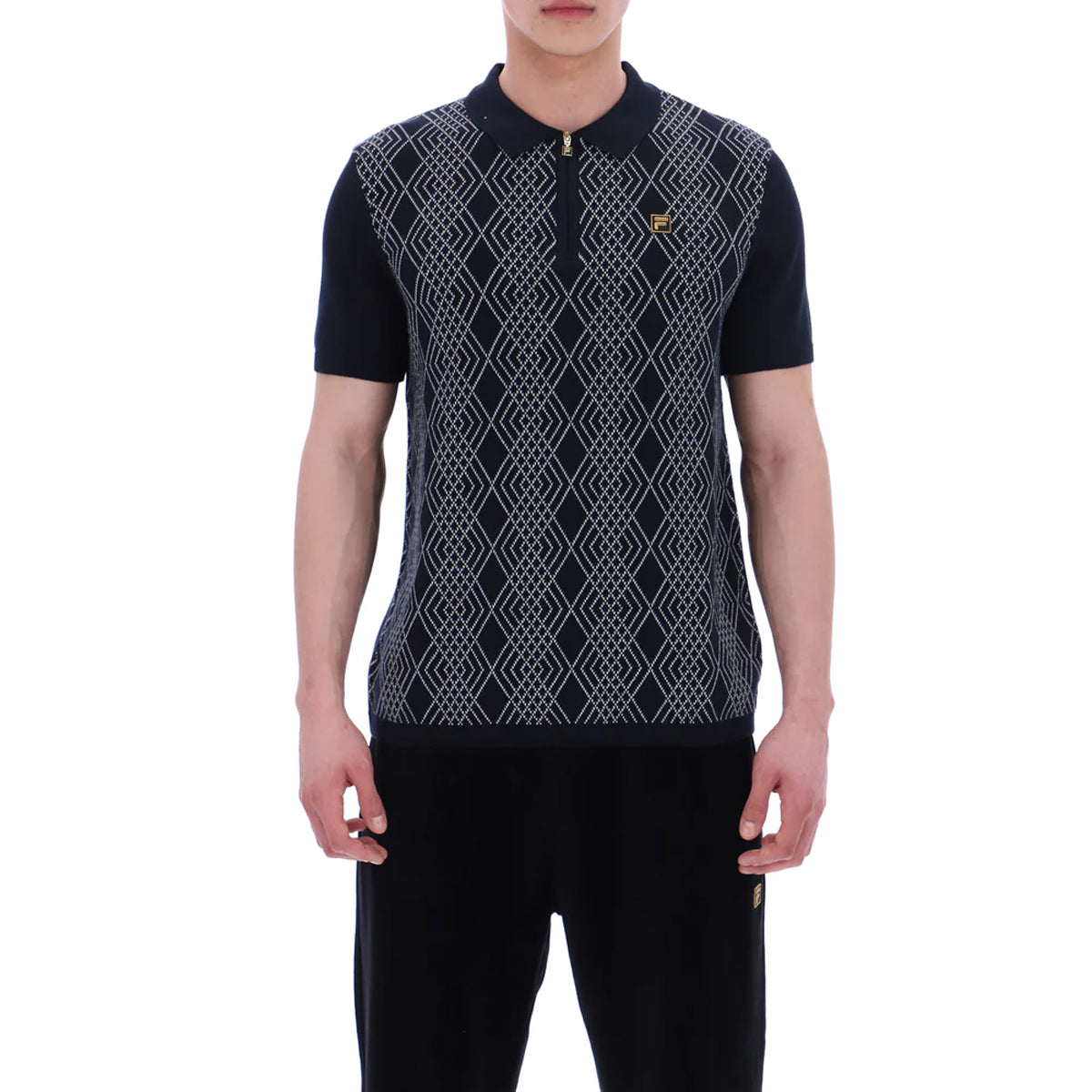 FILA CASTELLO JAQUARD KNITTED ZIP POLO BLACK