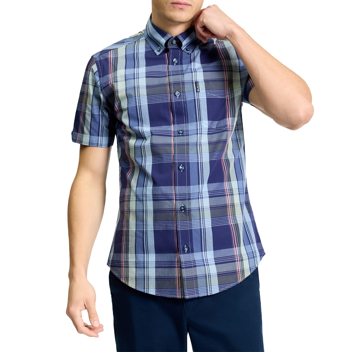 BEN SHERMAN BLOCK CHECK S/S SHIRT DENIM BLUE 1013431