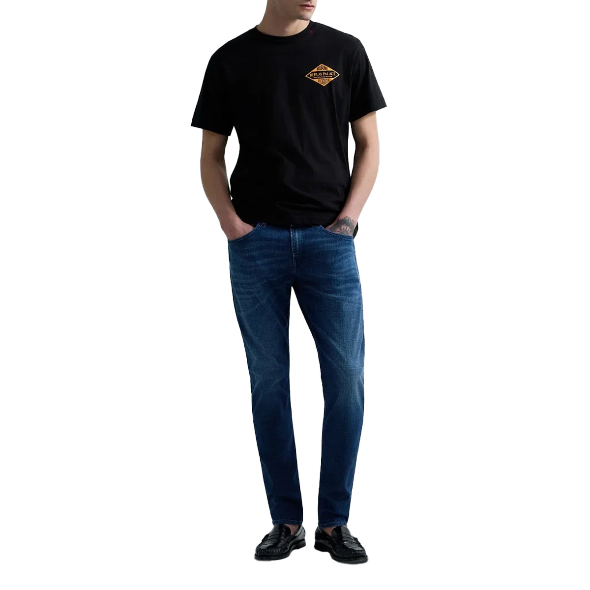 REPLAY MIAMI PRINT  BLACK T-SHIRT M3344