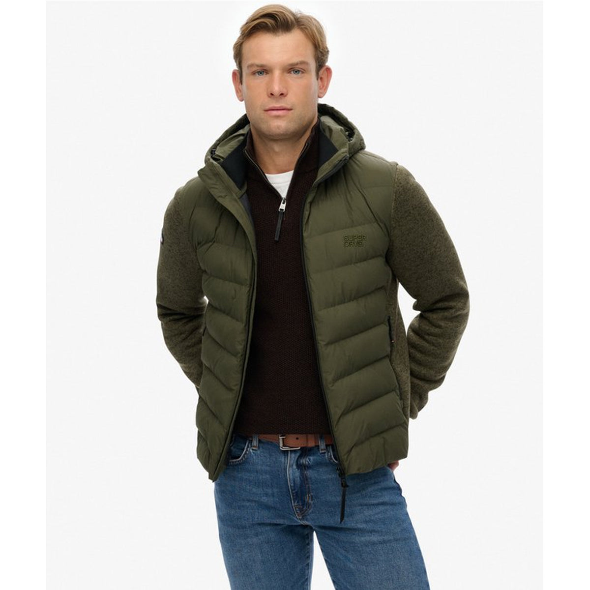 HOODED STORM KNIT HYBRID JACKET KHAKI GREEN B9X