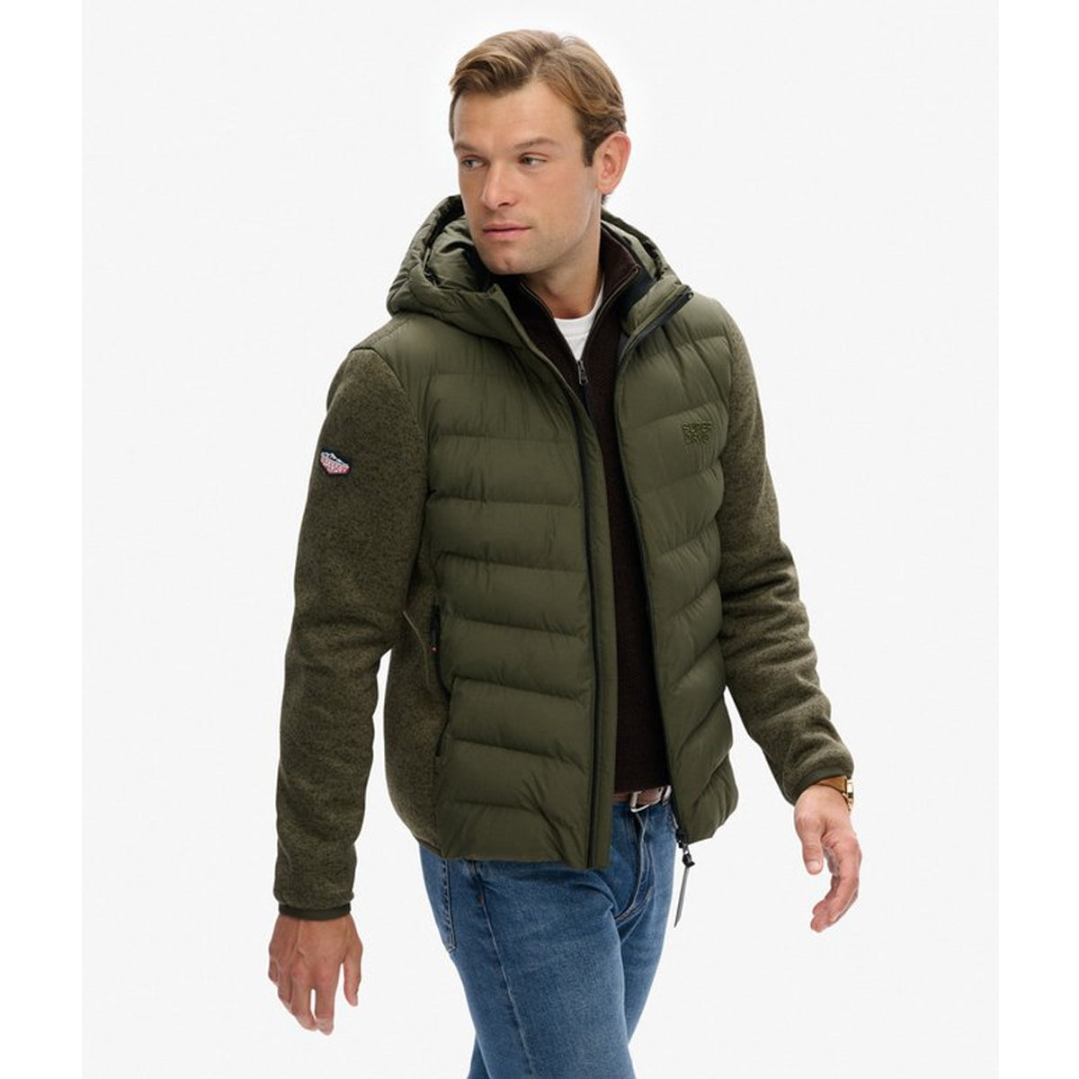 HOODED STORM KNIT HYBRID JACKET KHAKI GREEN B9X