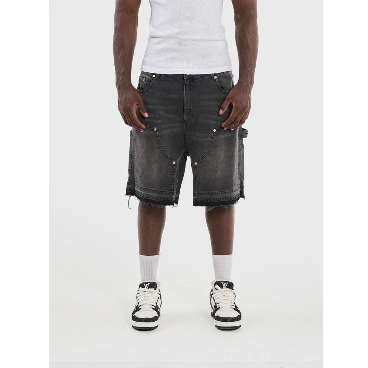 LEGENDE PARIS DENIM CARPENTER JORTS BLACK