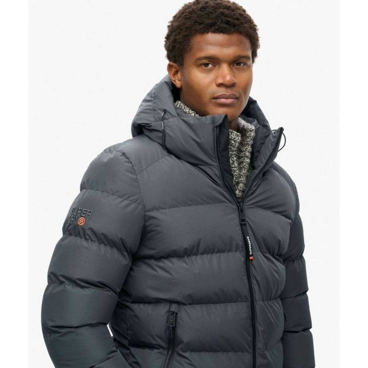 SUPERDRY HOODED SPORTS PUFFER JACKET EBONY GREY H1P