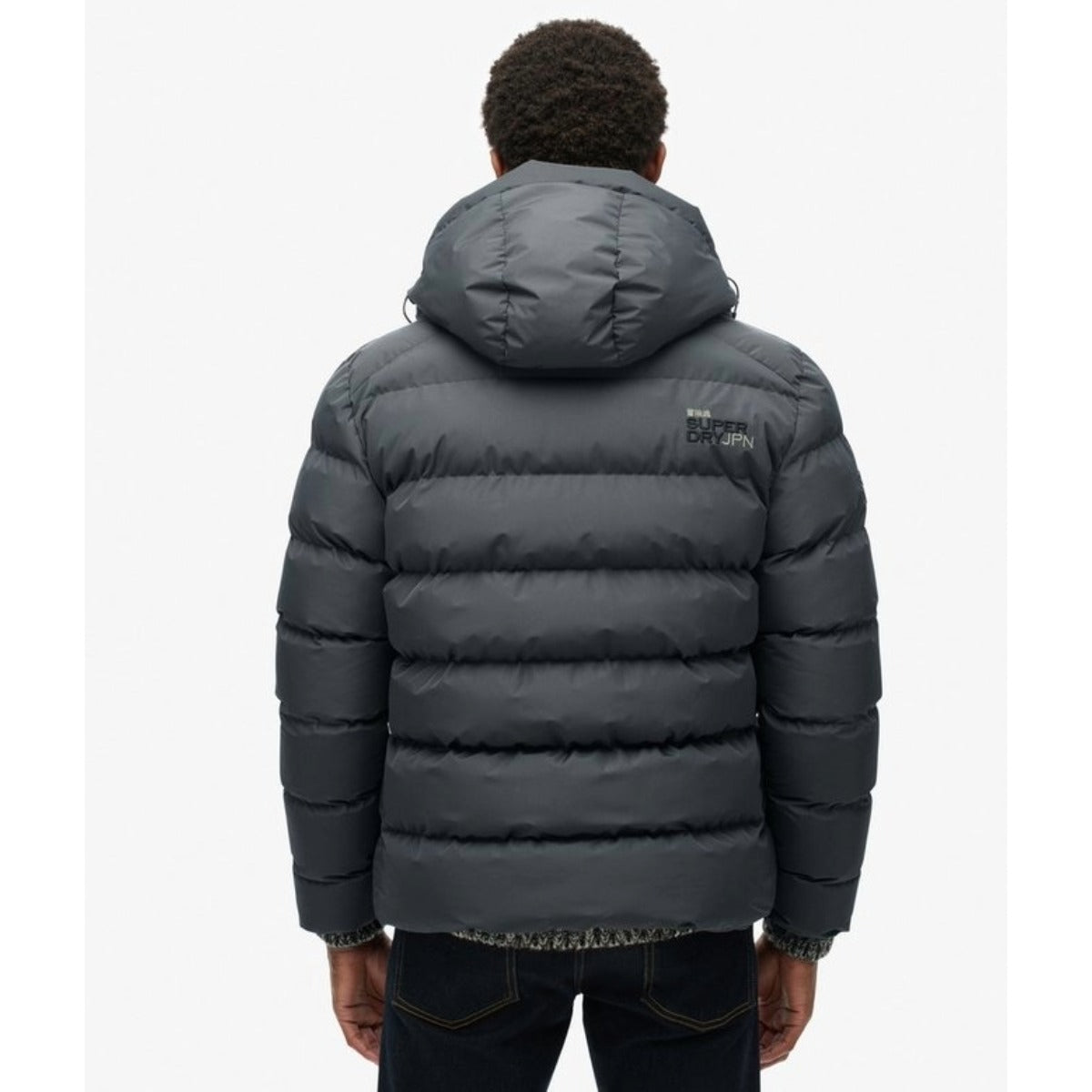 SUPERDRY HOODED SPORTS PUFFER JACKET EBONY GREY H1P