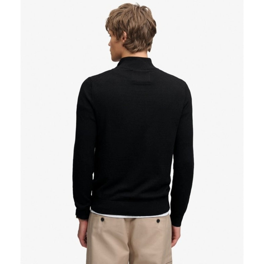 SUPERDRY ESSENTIAL LIGHTWEIGHT WOOL BLEND 1/2 ZIP JUMPER TRUE BLACK APE