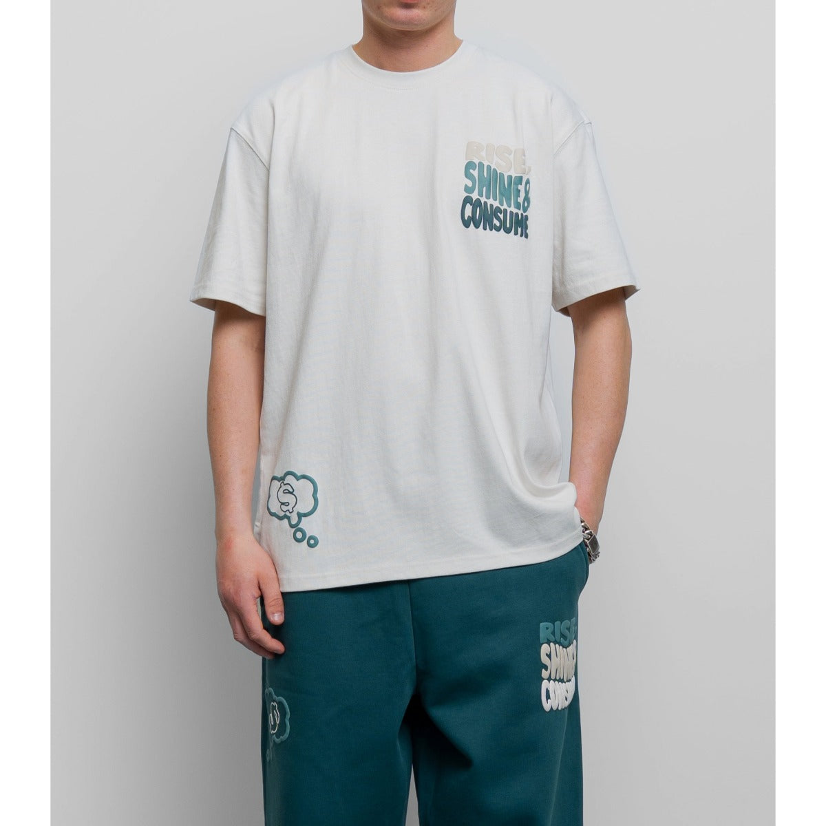 FRESH FLAVOURS CREW NECK RISE ECRU/GREEN T-SHIRT