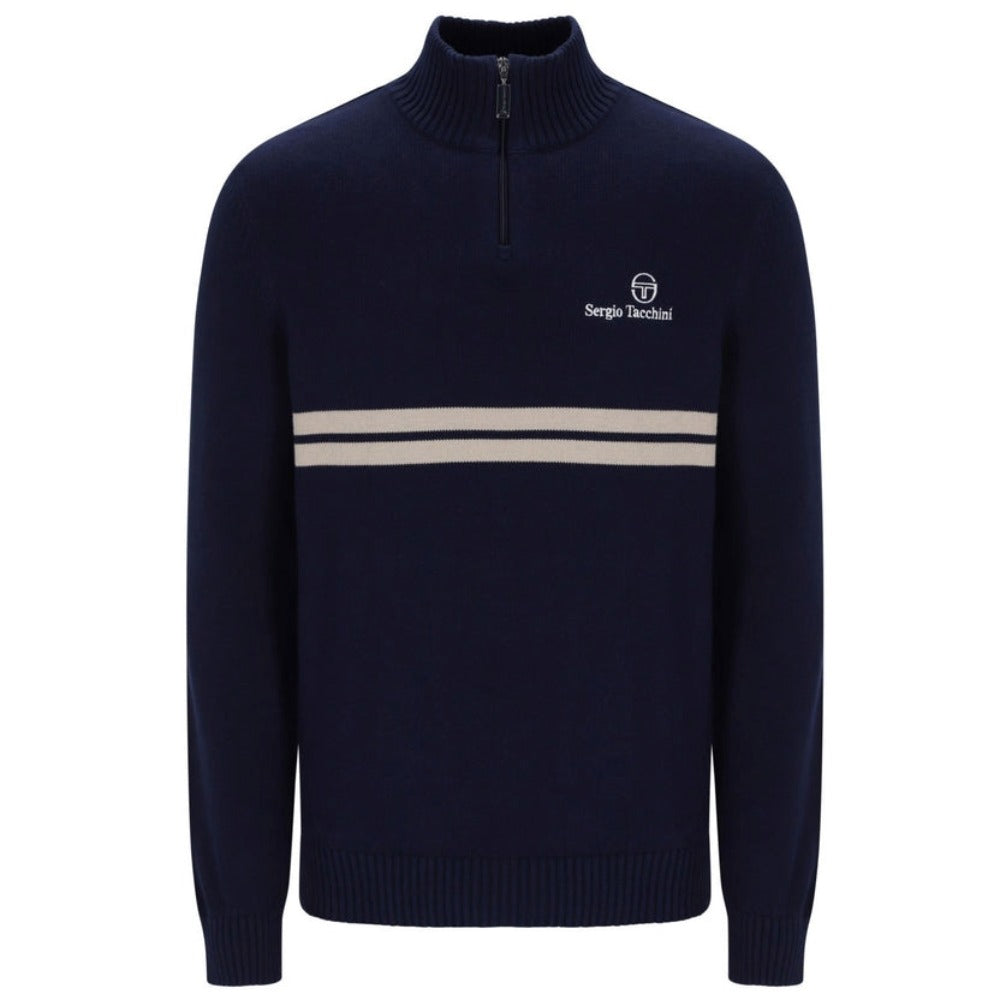 SERGIO TACCHINI NEW DALLAS 1/4 ZIP KNITTED TOP MARITIME BLUE/PEYOTE
