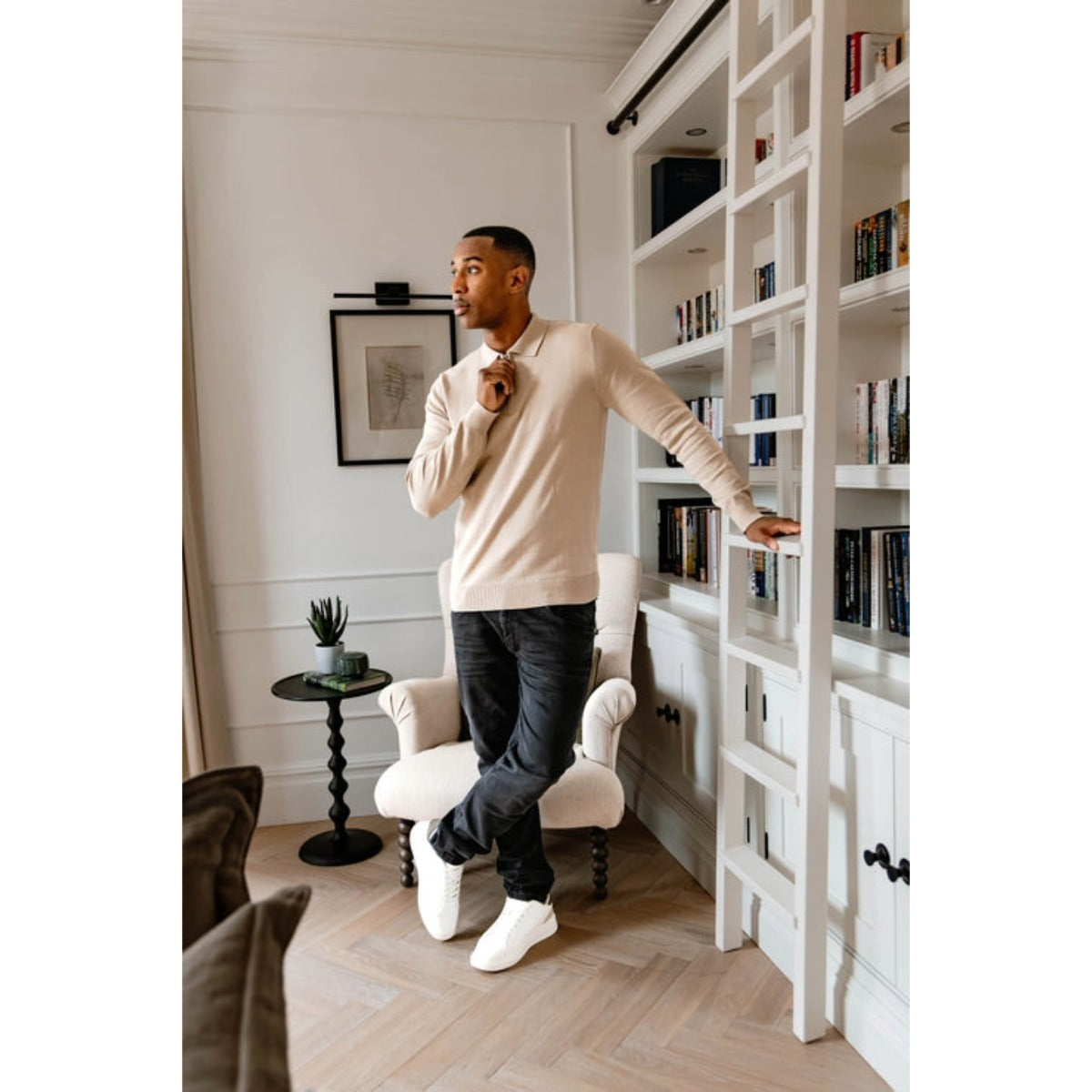 VALERE LUXE LS KNIT POLO STONE