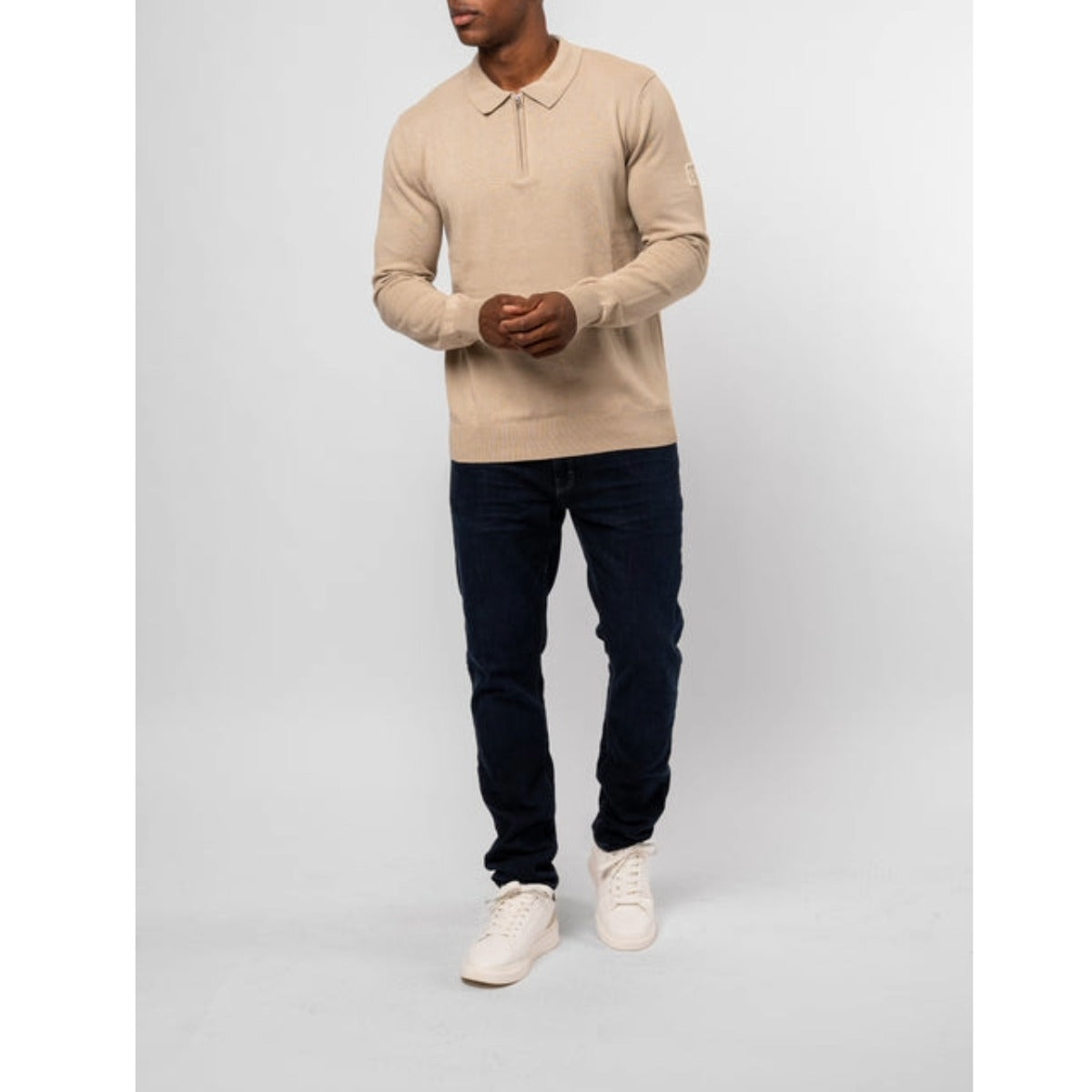 VALERE LUXE LS KNIT POLO STONE