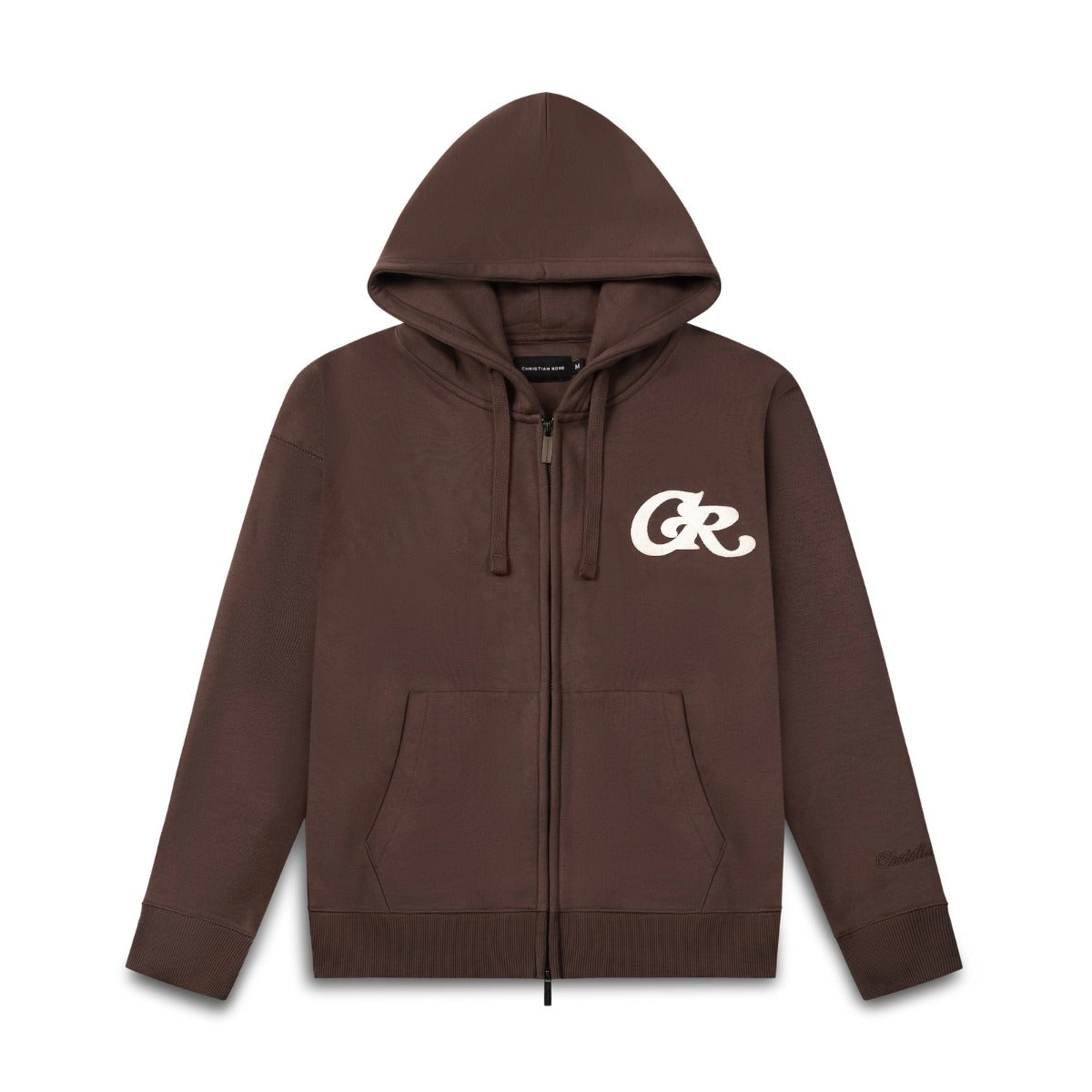 CHRISTIAN ROSE CR ZIP THRU HOODIE BROWN