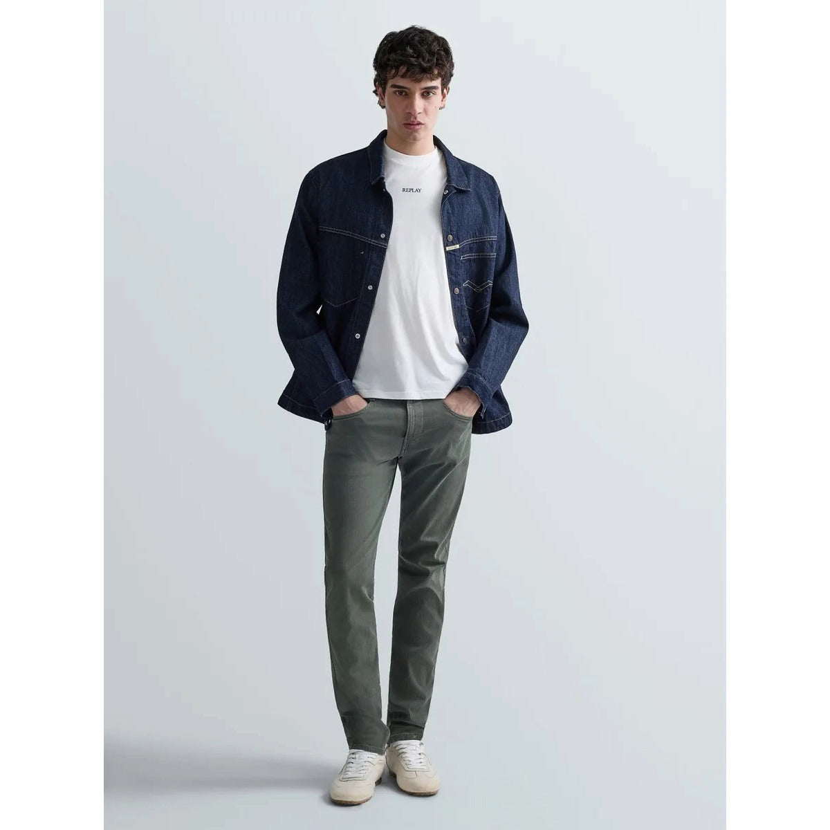 REPLAY ANBASS SLIM FIT HYPERLEX COLOR EDITION KHAKI GREEN JEANS M914E 8366197 C00G