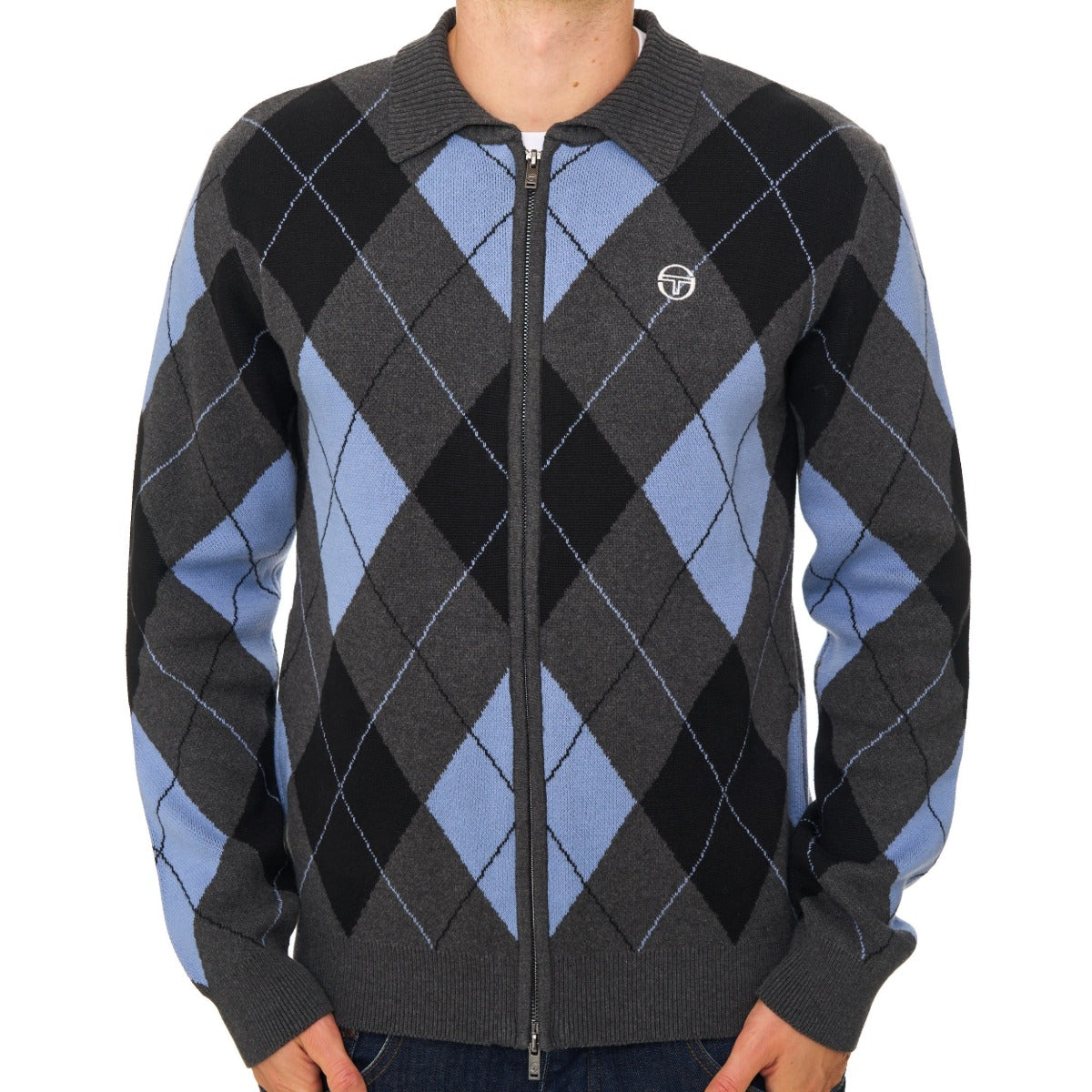 SERGIO TACCHINI MACRO KNITTED CARDIGAN CHARCOAL MARL