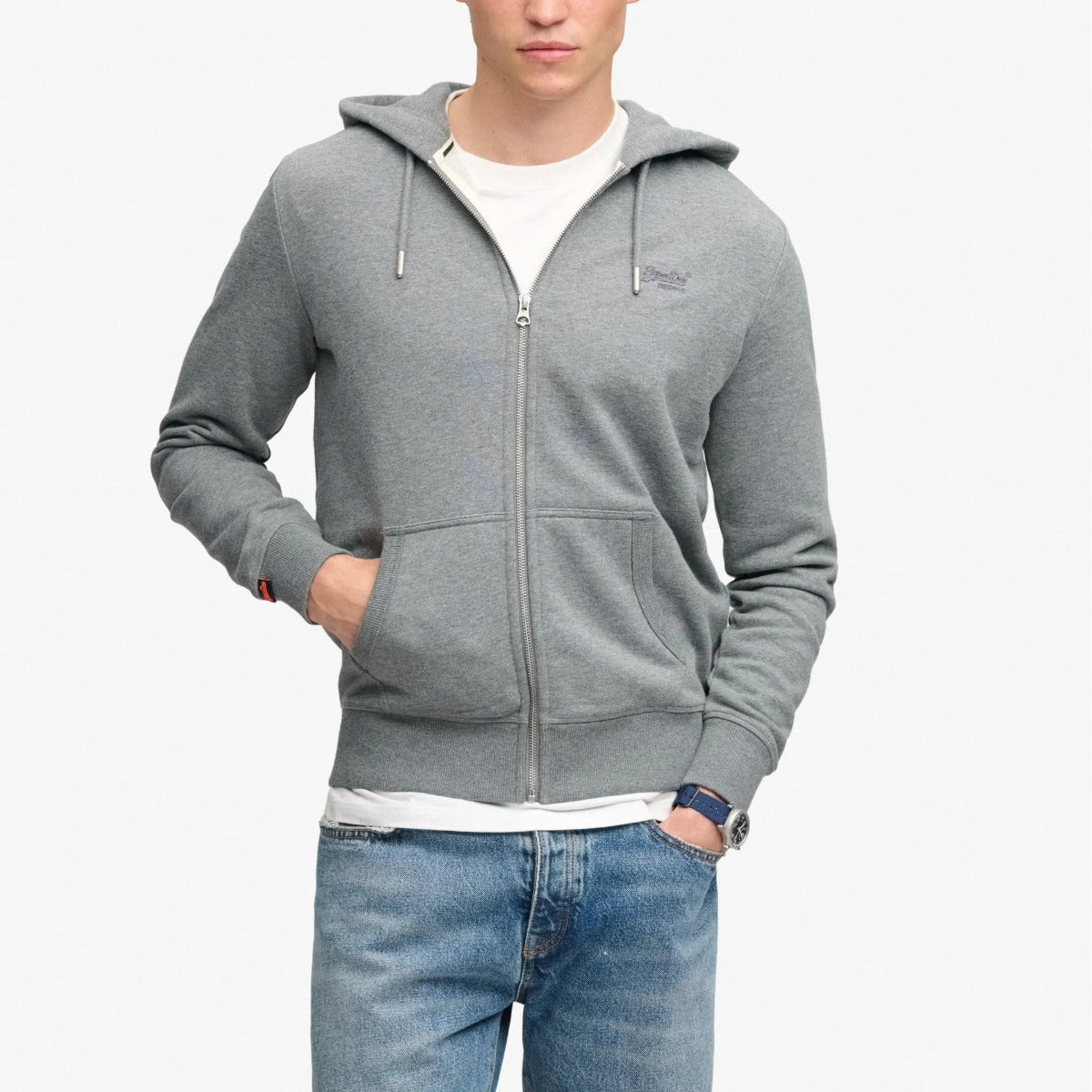 SUPERDRY ESSENTIAL LOGO ZIP HOODIE HB ANTIQUE GREY MARL L7F