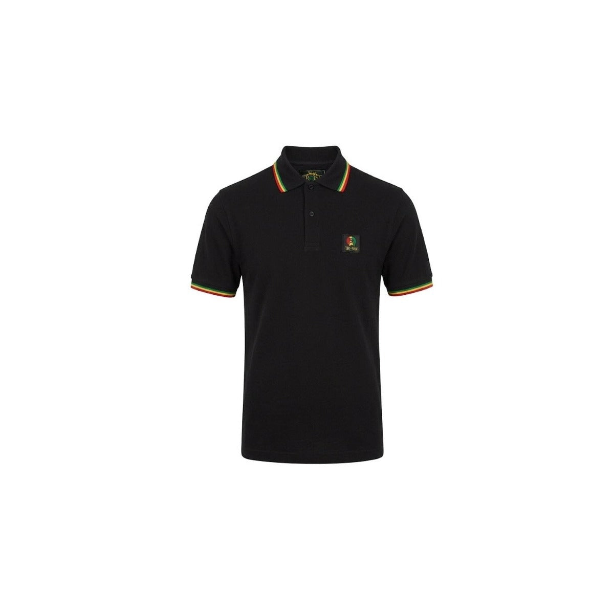 TROJAN FLAG BADGE POLO T-SHIRT RASTA BLACK TR9121