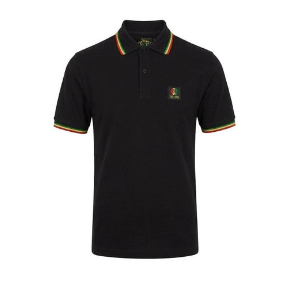 TROJAN FLAG BADGE POLO T-SHIRT RASTA BLACK TR9121