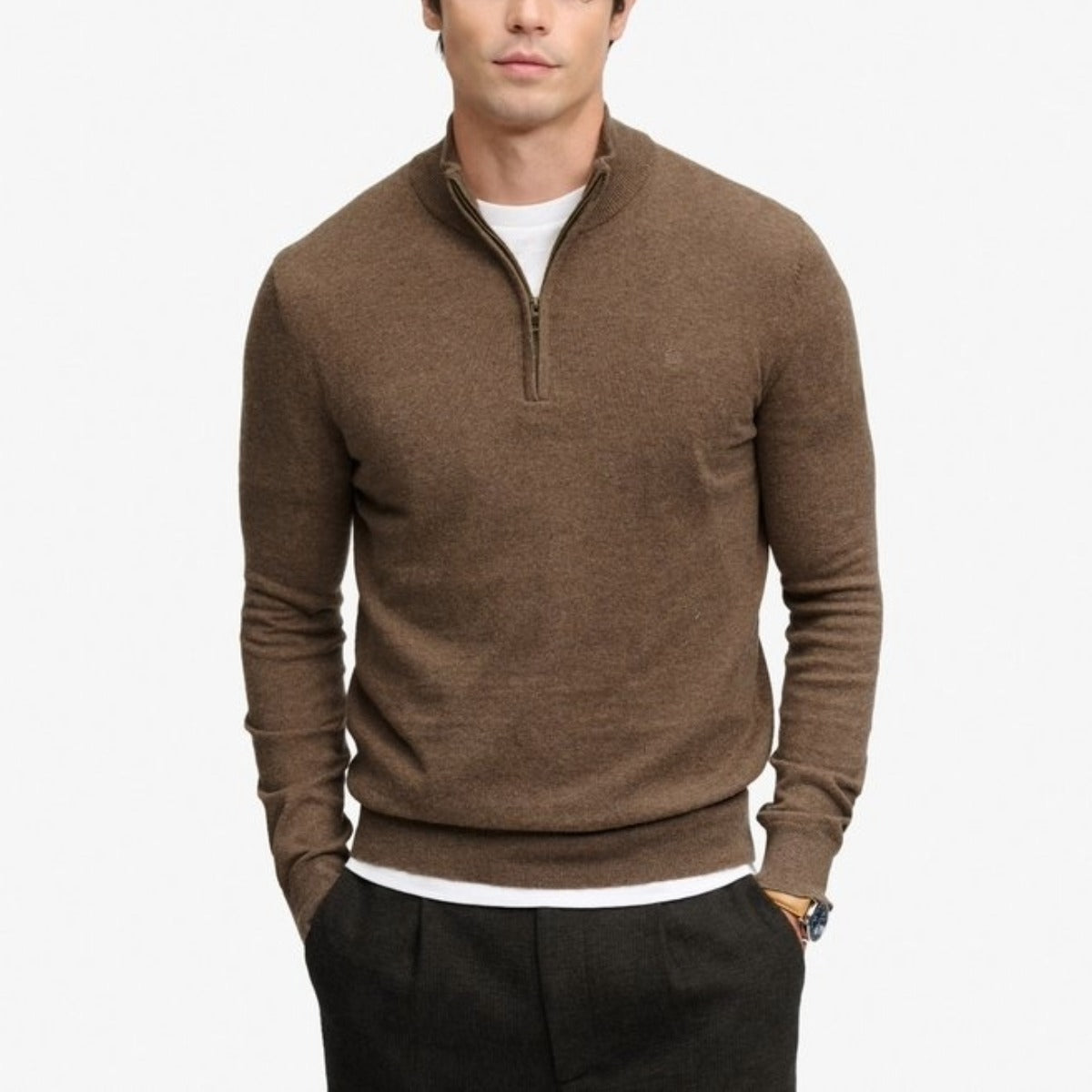 SUPERDRY ESSENTIAL LW WOOL BLEND 1/2 ZIP JUMPER BISCUIT BROWN MARL M7O