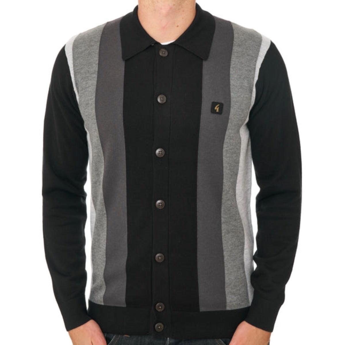 GABICCI PEDRO STRIPED KNITTED L/S FULL BUTTON JUMPER BLACK V57GM12