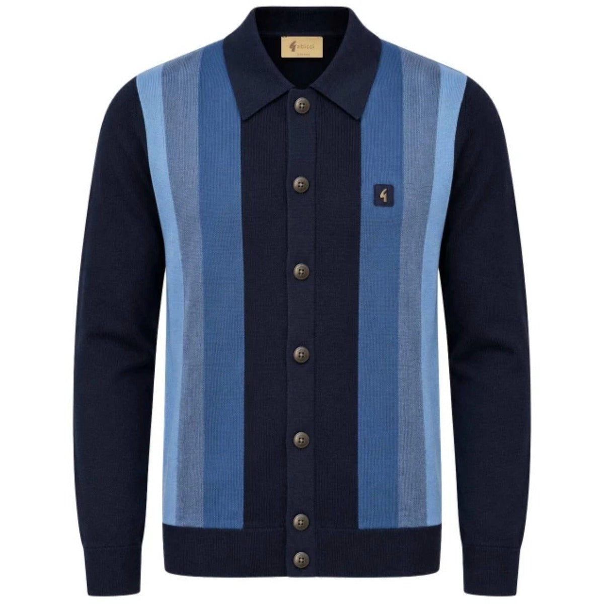GABICCI PEDRO STRIPED KNITTED L/S FULL BUTTON JUMPER NAVY V57GM12