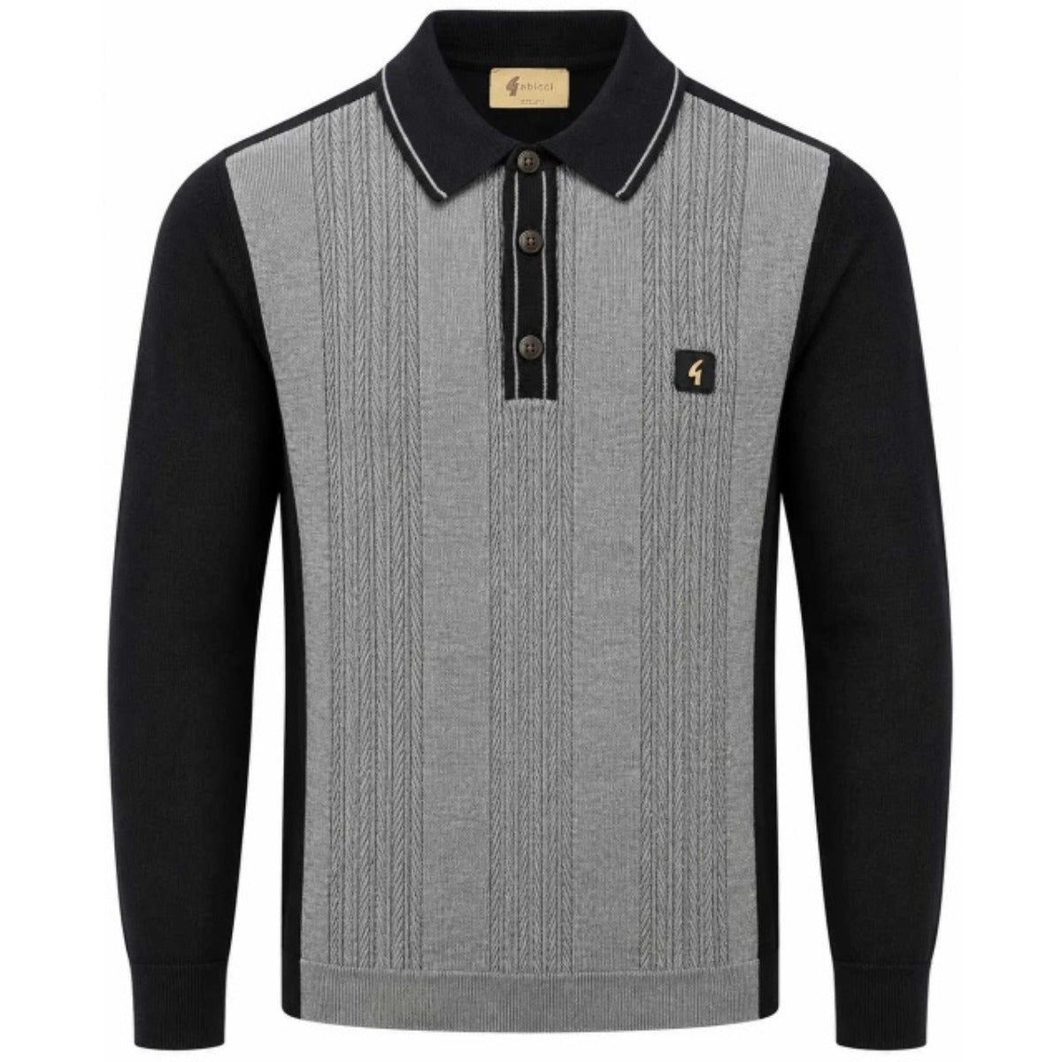 GABICCI CAMPBELL TEXTURED KNITTED L/S POLO JUMPER BLACK/GREY V57GM07
