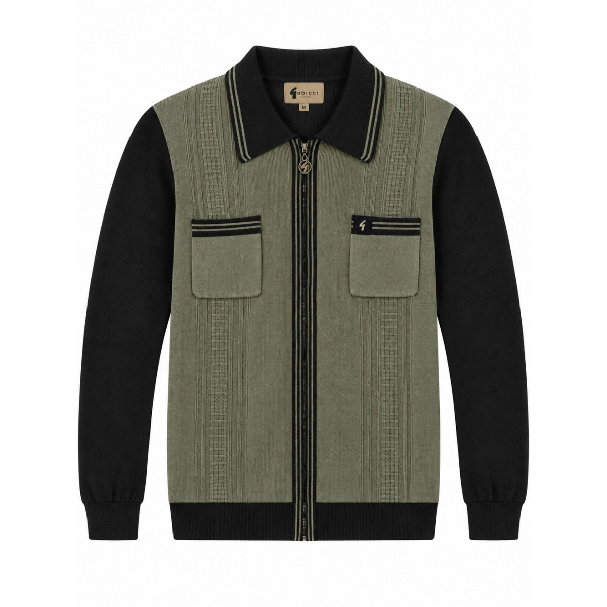 GABICCI LUCERNE TEXTURED KNITTED L/S FULL ZIP JUMPER BLACK/GREEN V57GM15