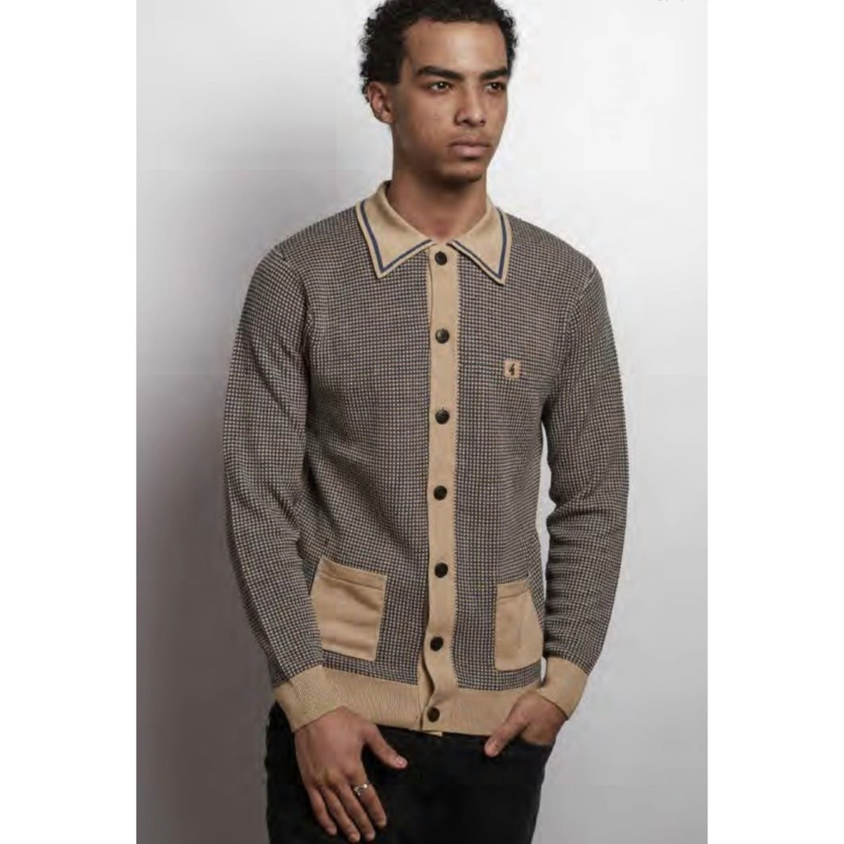 GABICCI NOEL TEXTURED KNITTED L/S FULL BUTTON JUMPER CARAMEL V57GM16