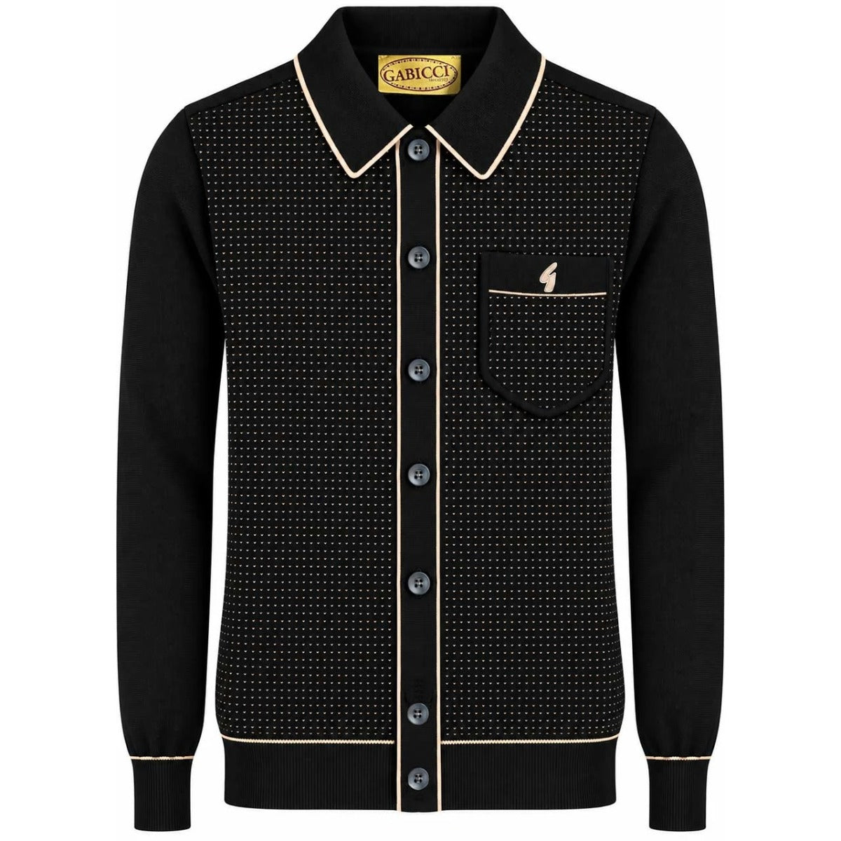 GABICCI ARCHIVE DI LELLO TEXTURED KNITTED L/S FULL BUTTON JUMPER BLACK V57GM24