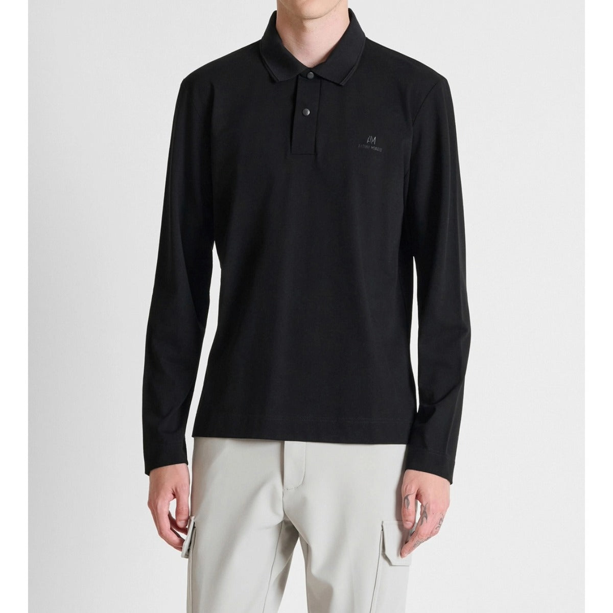 ANTONY MORATO REGULAR FIT L/S POLO T-SHIRT BLACK MMKL00337