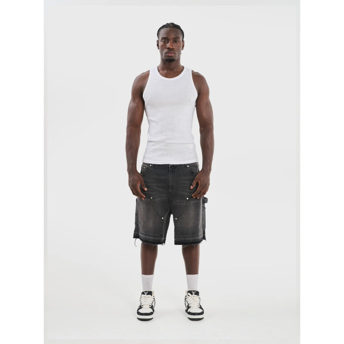 LEGENDE PARIS DENIM CARPENTER JORTS BLACK