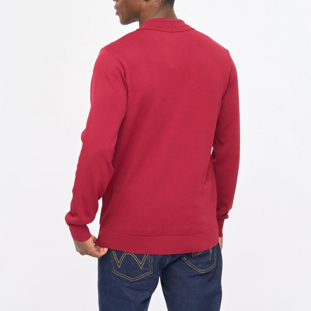 GABICCI ARCHIVE EDDIE KNITTED L/S FULL BUTTON JUMPER CLARET V57GM27