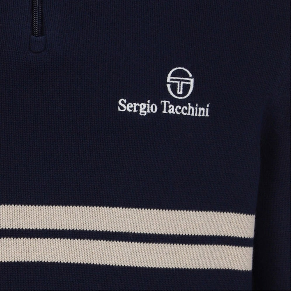 SERGIO TACCHINI NEW DALLAS 1/4 ZIP KNITTED TOP MARITIME BLUE/PEYOTE