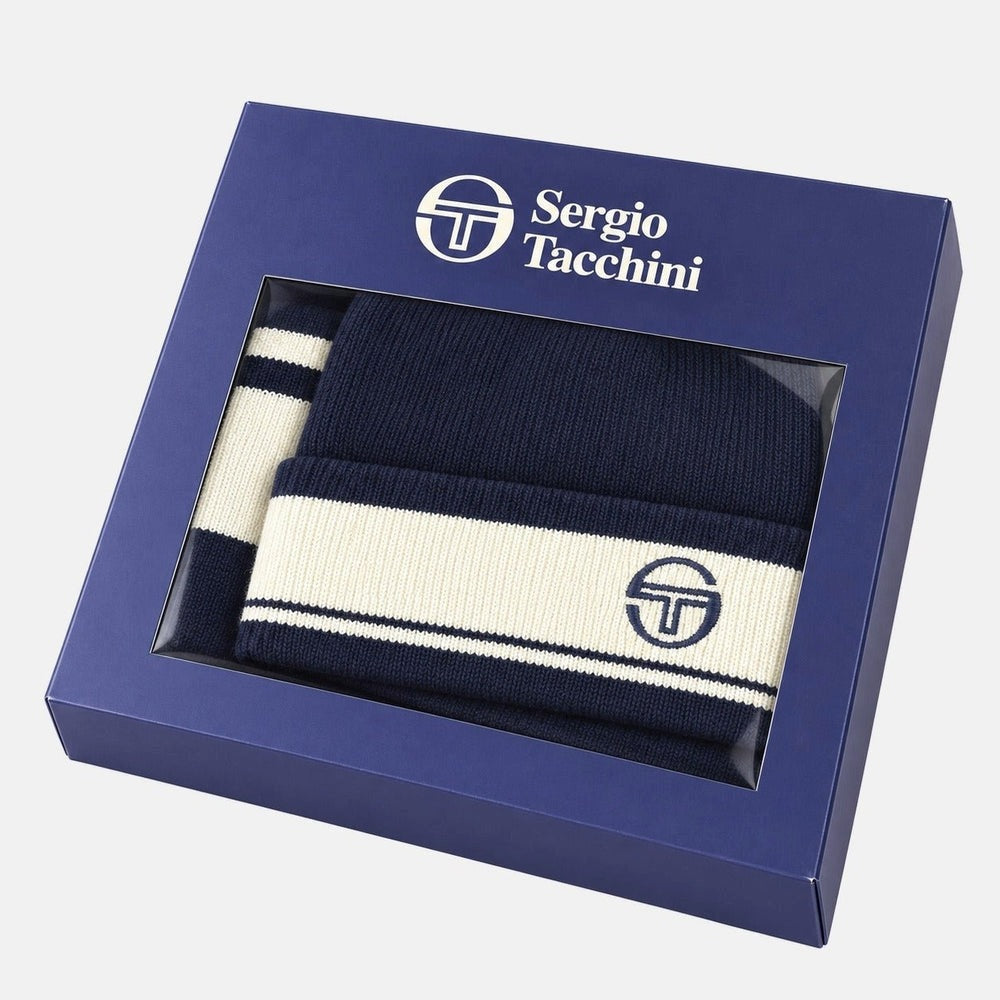 SERGIO TACCHINI ORIGINALE BEANIE JAQUARD SCARF BOX SET MARITIME BLUE/GARDENIA
