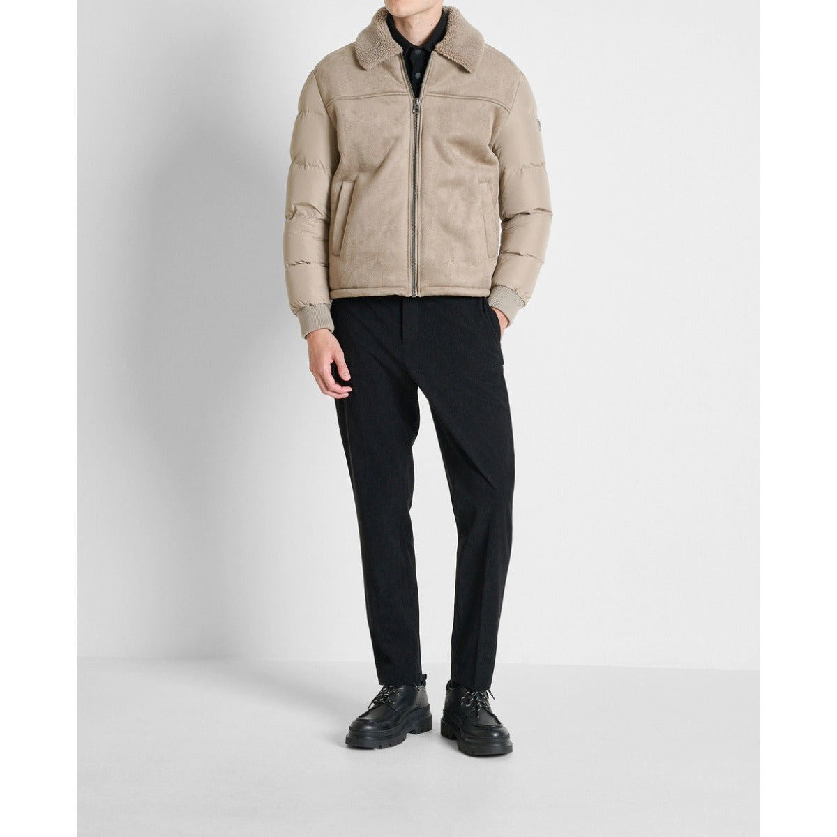 ANTONY MORATO BEIGE SUEDETTE JACKET WITH NYLON SLEEVES MMCO01025