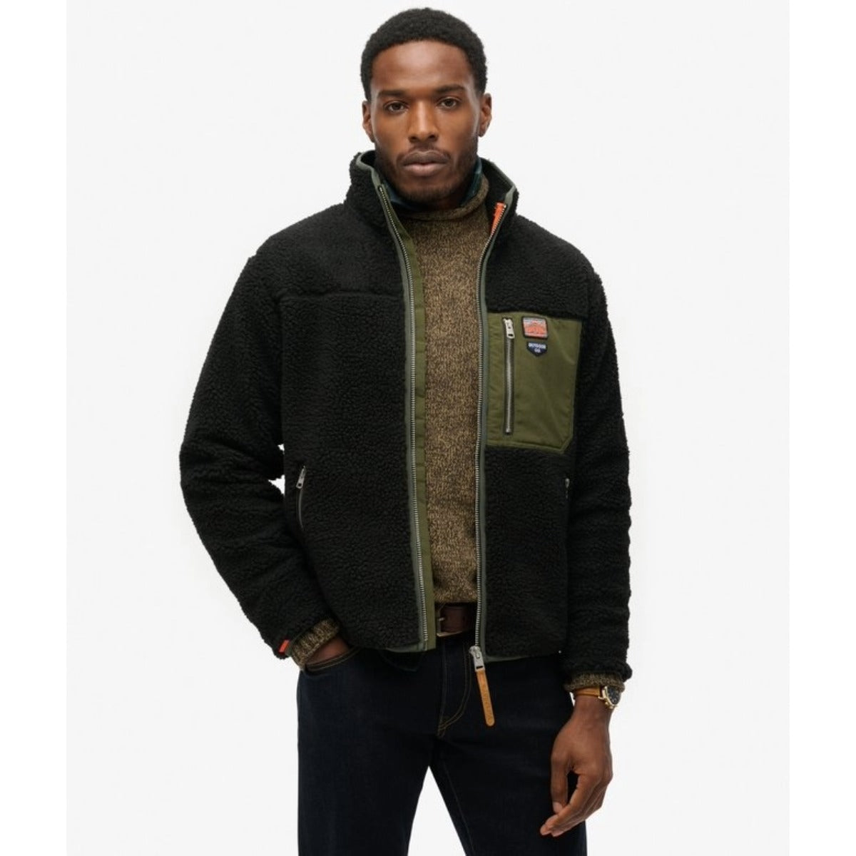 SUPERDRY VINTAGE RETRO FULL ZIP FLEECE BLACK/OLIVE GS8
