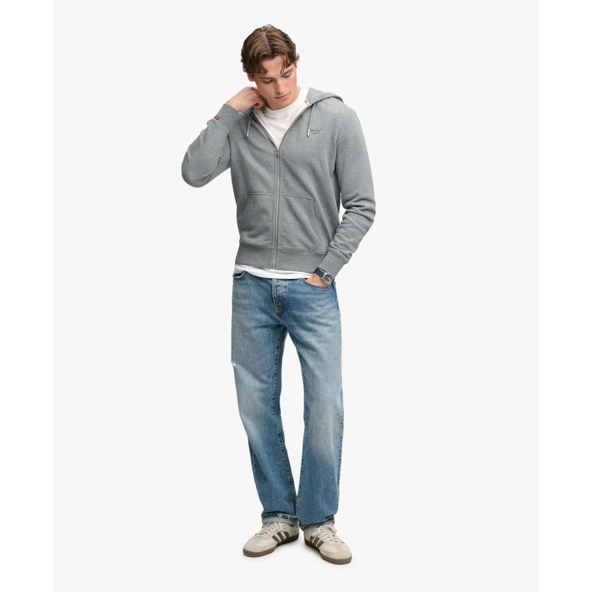 SUPERDRY ESSENTIAL LOGO ZIP HOODIE HB ANTIQUE GREY MARL L7F