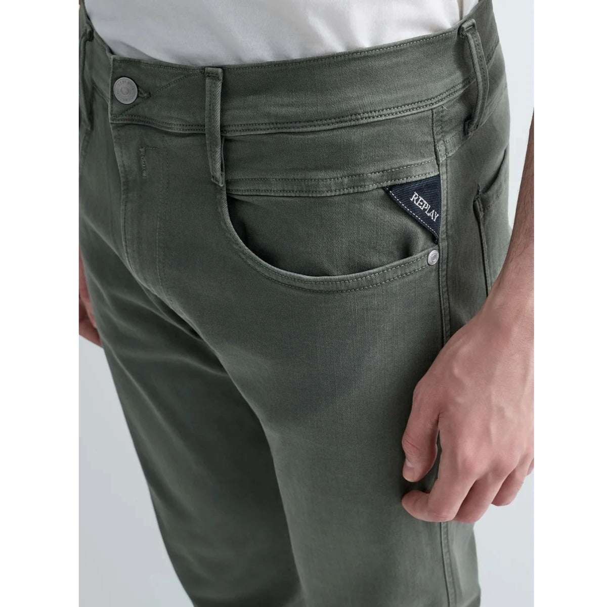 REPLAY ANBASS SLIM FIT HYPERLEX COLOR EDITION KHAKI GREEN JEANS M914E 8366197 C00G