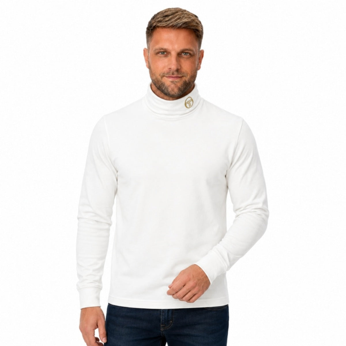 SERGIO TACCHINI EDWARD ROLL NECK JUMPER GARDENIA/GOLD