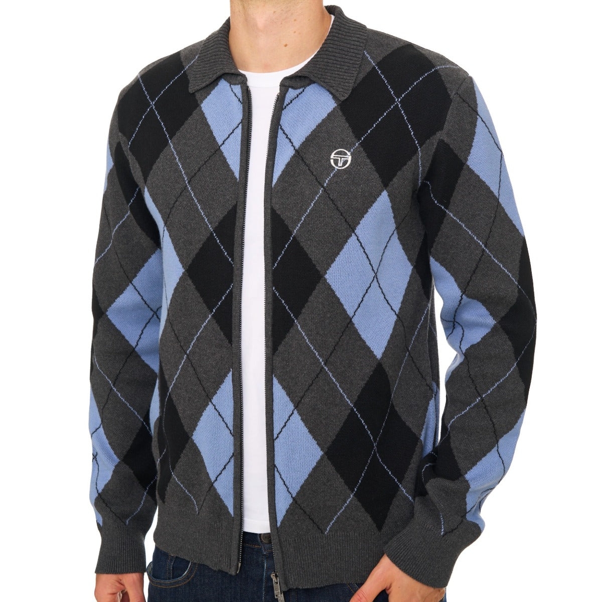 SERGIO TACCHINI MACRO KNITTED CARDIGAN CHARCOAL MARL