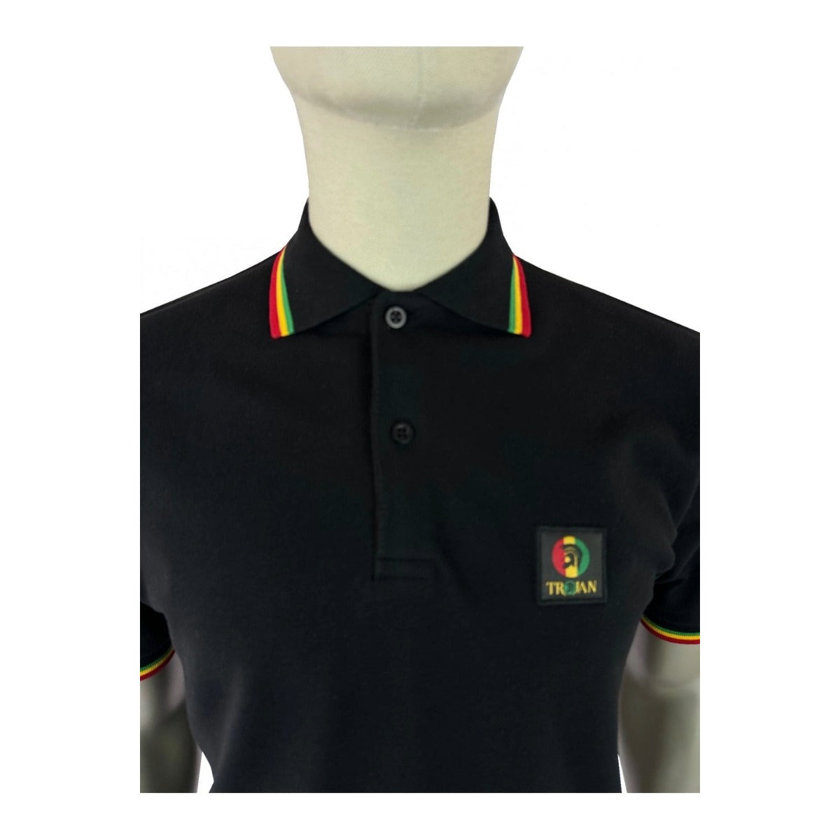 TROJAN FLAG BADGE POLO T-SHIRT RASTA BLACK TR9121