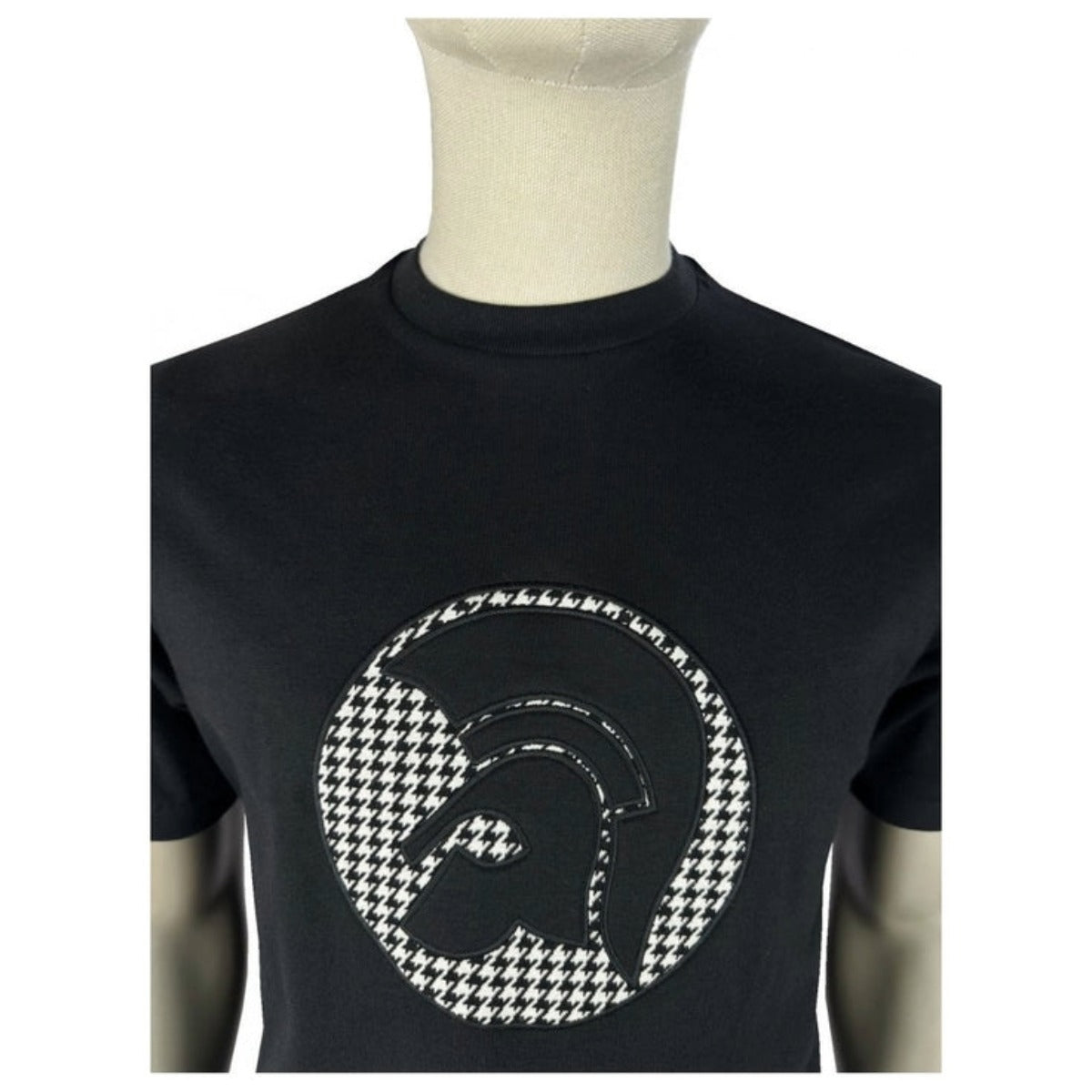 TROJAN APPLIQUE HOUNDSTOOTH JAQUARD T-SHIRT BLACK TR9138