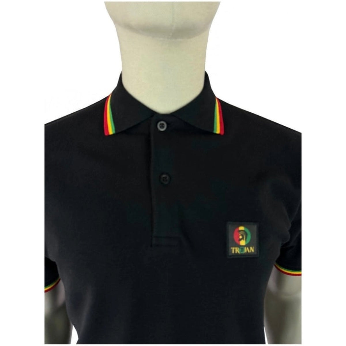 TROJAN FLAG BADGE POLO T-SHIRT RASTA BLACK TR9121