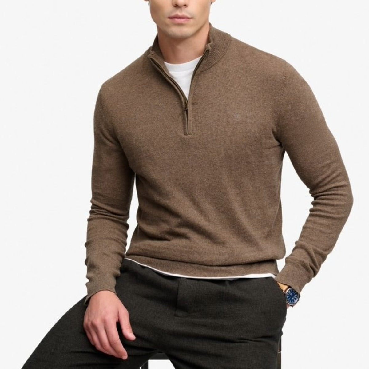 SUPERDRY ESSENTIAL LW WOOL BLEND 1/2 ZIP JUMPER BISCUIT BROWN MARL M7O