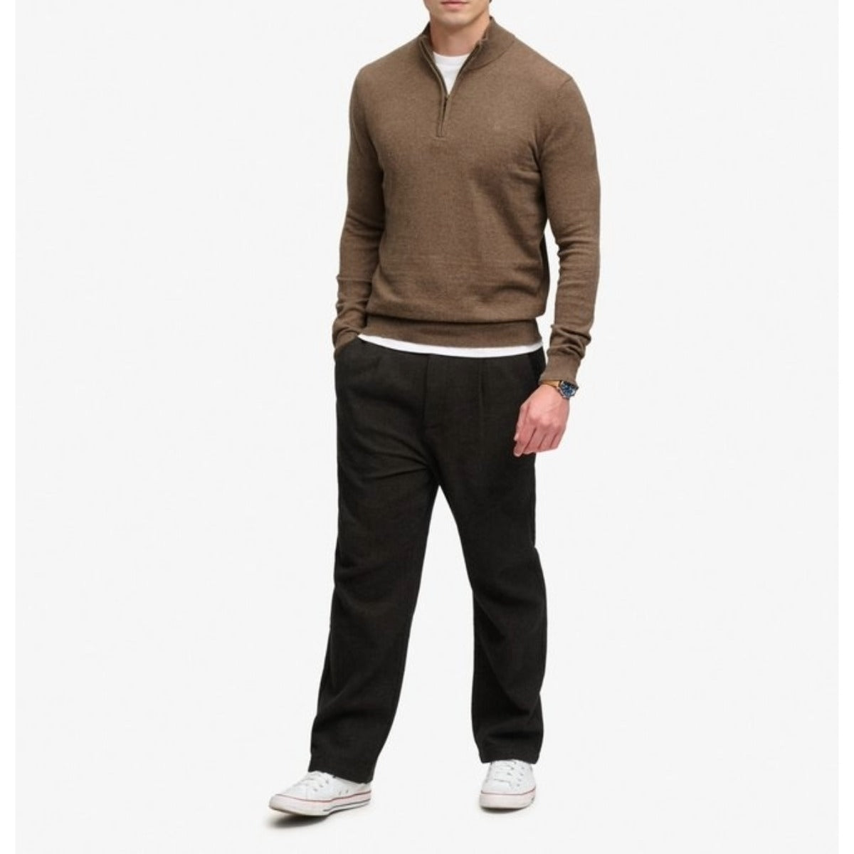 SUPERDRY ESSENTIAL LW WOOL BLEND 1/2 ZIP JUMPER BISCUIT BROWN MARL M7O